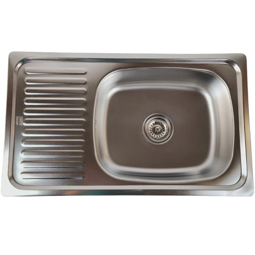 ANW HOME Küchenspüle Edelstahl mit Abtropffläche 76x45 cm mit Siphon, Spüle Küche, Waschbecken Küche, Spülbecken Edelstahl Rechteckig Satin von ANW HOME