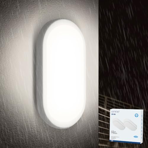 ANWIO 14W LED Ovalleuchte Kellerleuchte Deckenleuchte Wandleuchte Innenbeleuchtung IP54 wasserdicht Badezimmer Außenbeleuchtung mit 69 LEDs 4000K Naturlweiß - 2 Stück von ANWIO