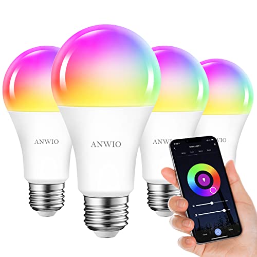 ANWIO Smart Alexa Glühbirnen E27 RGB Bluetooth LED Lampe WLAN Birne 12W ersetzt 100W, 1521LM RGB Lampe Kompatibel mit Amazon Alexa Echo, Google Home, 4er Pack von ANWIO