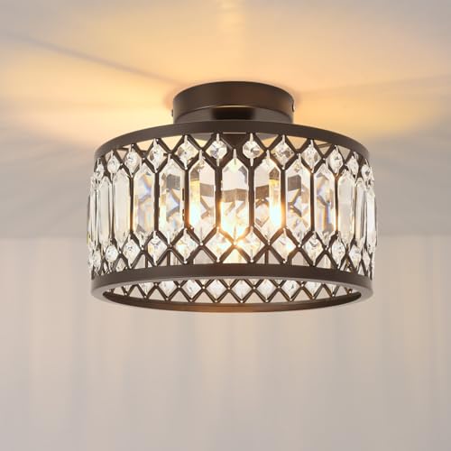 ANWIO Deckenlampe Wohnzimmer, Modern Kristall Deckenleuchte Schwarz Wohnzimmer, E27 Kristall Kronleuchter Schlafzimmer mit Glas Lampenschirm für Esszimmer Küche Flur Büro, Φ27CM von ANWIO