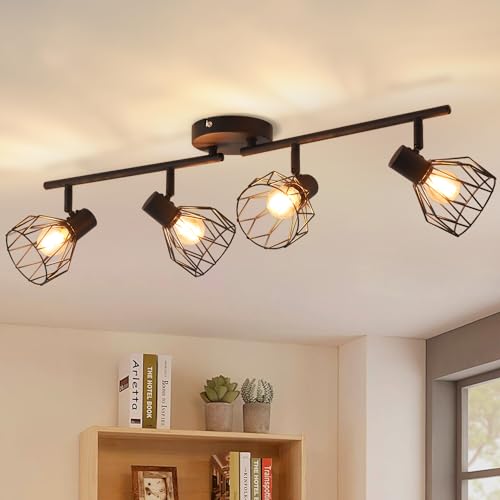 ANWIO Deckenleuchte E14 4 Flammig Schwarz, LED Deckenstrahler 4 Flammig Schwenkbar Flurlampe Lampe Wohnzimmer LED Deckenlampe Küche Spotleuchte Wand Schlafzimmer (Ohne Leuchtmittel) EUC- von ANWIO