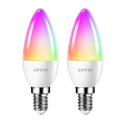 ANWIO E14 Smart LED Lampe RGB, 5W ersetzt 40W, 470LM, WiFi LED Kerze C37, kompatibel mit Alexa, Echo and Google Assistant, dimmbar via Tuya App (2er Pack) von ANWIO
