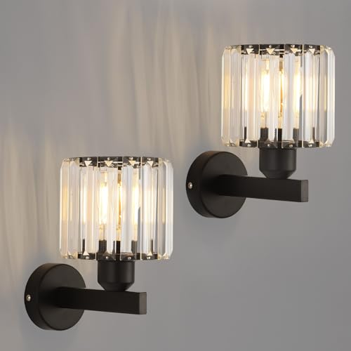 ANWIO Kristall Wandleuchte Schwarz, E27 Schlafzimmer Wandlampe, LED Kristall Wand Lampen Wohnzimmer Eingangsbereich, Glas Lampenschirm Schwarz für Korrido, Küche, Flur, Floyer, 2 Stück ANWIO Kristall Wandleuchte Schwarz, E27 Schlafzimmer Wandlampe, LED Kristall Wand Lampen Wohnzimmer Eingangsbereich, Glas Lampenschirm Schwarz für Korrido, Küche, Flur, Floyer, 2 Stück von ANWIO