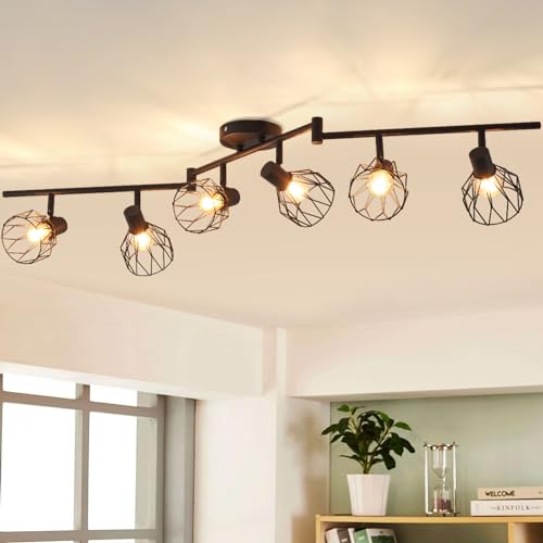 ANWIO LED Deckenstrahler Schwenkbar 350°, Deckenleuchte E14 6 Flammig Deckenlampe Strahler Spots LED Schwarz - Küchenlampe Wohnzimmerlampe Deckenspot Schlafzimmer (Ohne Leuchtmittel) EUC-EA190813-14 von ANWIO