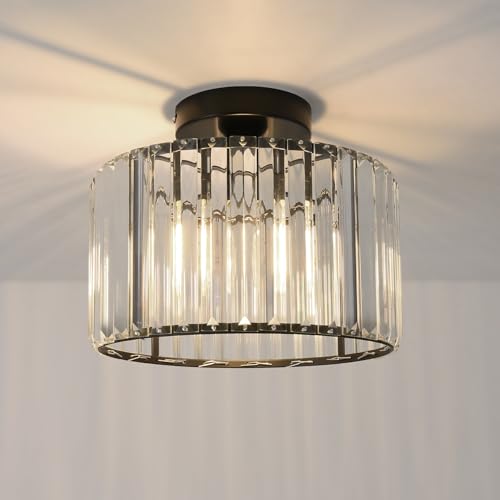 ANWIO Moderne Kristall Deckenleuchte Kronleuchter 27CM Metall Käfige Lampenschirm Metall E27 Fassung Deckenlampe für Küche Wohnzimmer Schlafzimmer, Schwarz von ANWIO