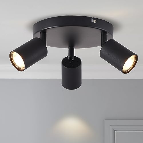 ANWIO Deckenstrahler LED Schwenkbar GU10, Deckenleuchte 3 Flammig Rund, Deckenlampe Spot Schwarz, Modern Deckenspot für Küche, Schlafzimmer, Wohnzimmer (Ohne Leuchtmittel) EUS-EA190811-10-03CB von ANWIO