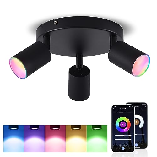 ANWIO ceiling EUS Strahler Deckenleuchten,3 Innen-LED-Strahler Deckensockel GU10 Sockel, Schwarze Deckenstrahler mit rundem Sockel, mit intelligenten LED GU10 Glühbirnen (inkl. Glühbirnen). von ANWIO