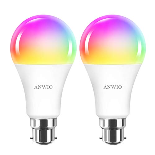 WLAN Smart Alexa Lampe 12W B22 RGB Dimmbare LED Glühbirne A70 Bluetooth-Verbindung steuerbar Kompatibel mit Smartphone Amazon Alexa Google-Startseite 100W Äquivalent Kein Hub erforderlich 2 Stück von ANWIO