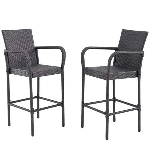 Outdoor Barhocker 2er Set, 2 Stück Terrasse Barhocker mit Armlehnen, Allwetter Rattan Barstühle mit Rückenlehne, Weide Barhocker für Hinterhof, Garten, Pool, Balkon und Deck, Dunkelgrau Outdoor Barhocker 2er Set, 2 Stück Terrasse Barhocker mit Armlehnen, Allwetter Rattan Barstühle mit Rückenlehne, Weide Barhocker für Hinterhof, Garten, Pool, Balkon und Deck, Dunkelgrau von ANXIN PATIO