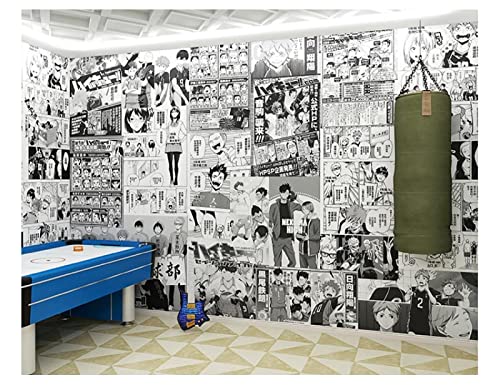 Wandbild Tapeten Cartoon Anime Volleyball Teenager Manga Schwarz-Weiß-Schlafzimmer studieren College-Student Nachttisch Hintergrund Wand-250*175CM(L*H) von ANXX