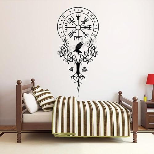 Wikingerbaum-Wandtattoo, Wikinger-Wandaufkleber, Wandtattoo, abnehmbar, Schlafzimmer, Wohnzimmer, Dekoration, Tapete, 57 x 27 cm von ANXXX