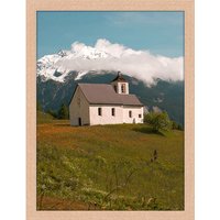 ANY IMAGE Digitaldruck »Kirche in die Alpen«, Rahmen: Buchenholz, natur - braun von ANY IMAGE