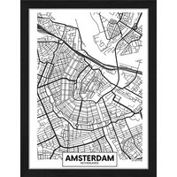 ANY IMAGE Digitaldruck »Stadtplan Amsterdam II«, Rahmen: Buchenholz, Schwarz von ANY IMAGE