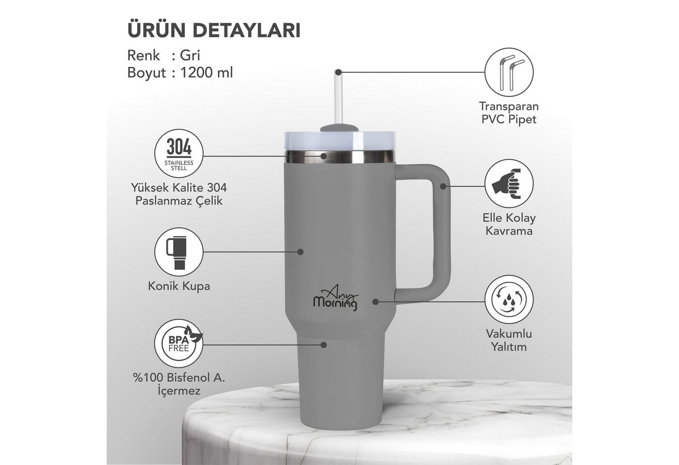 ANY MORNING Thermobecher Any Morning SI2440217 Thermosbecher 1200 ml Grau von ANY MORNING