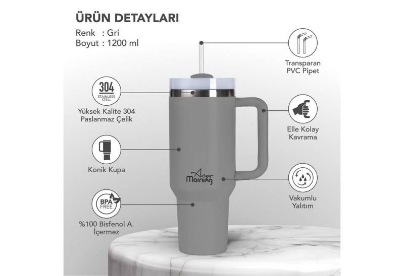 ANY MORNING Thermobecher Any Morning SI2440217 Thermosbecher 1200 ml Grau von ANY MORNING