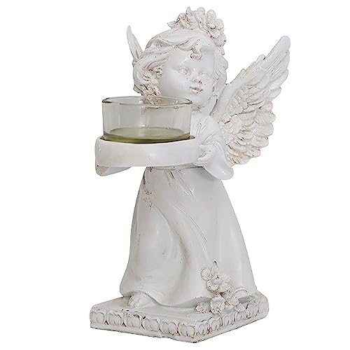 Deko Teelichthalter, Engel Kerzenhalter Engel Figur Retro Statue, Harz Engel Figur Kerzenhalter, Engel Ornament,Dekoration Figur Babyengel, Angel Memorial Gifts,für Kirche Taufe Dekoration (Gray) von ANYBOY