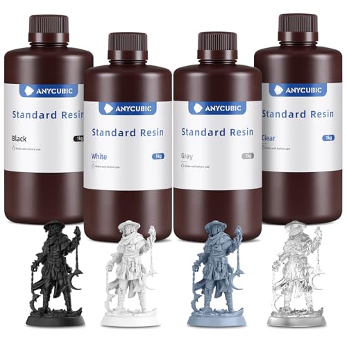 ANYCUBIC 3D Drucker Resin, UV 405nm Standard Rapid Photopolymer Resin, mit Hoher Genauigkeit und Schneller Aushärtung für den LCD DLP 3D Printer (Schwarz+Weiß+Grau+Klar, 1kg, 4pcs) von ANYCUBIC