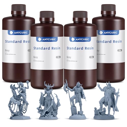 ANYCUBIC 3D Drucker Resin, UV 405nm Standard Rapid Photopolymer Resin, mit Hoher Genauigkeit und Schneller Aushärtung und Hervorragender Fließfähigkeit für den LCD DLP 3D Printer (Grau, 1kg, 4pcs) von ANYCUBIC