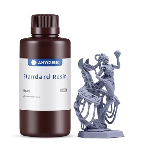 ANYCUBIC 3D Drucker Resin, UV 405nm Standard Rapid Photopolymer Resin, mit Hoher Genauigkeit und Schneller Aushärtung und Hervorragender Fließfähigkeit für den LCD DLP 3D Printer (Grau,500g) von ANYCUBIC