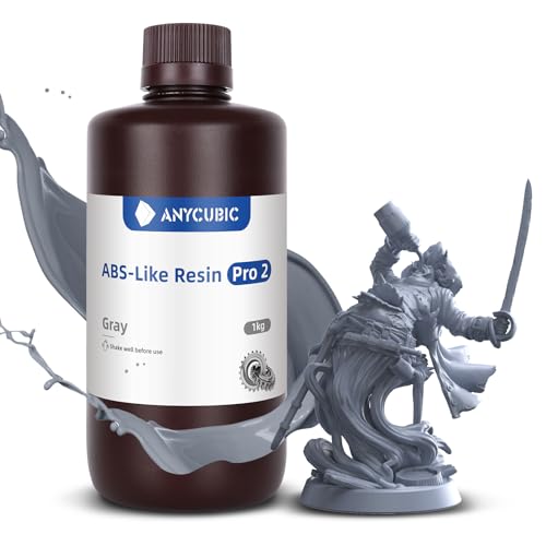 ANYCUBIC ABS-Like Resin Pro 2 3D Drucker Resin mit erhöhter Festigkeit und Zähigkeit, Geringe Schrumpfung, Hochpräzises 405 nm UV-härtendes Harz für allen LCD/DLP/SLA Resin 3D Druckern, Grau 1kg von ANYCUBIC