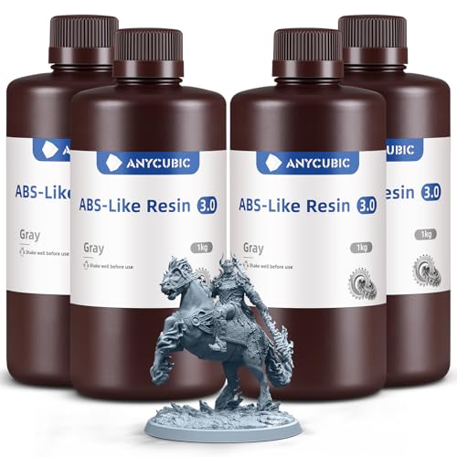ANYCUBIC ABS-Like Resin 3.0, 3D Drucker Resin mit Hohe Härte und Zähigkeit, Hochpräzises, Geruchsarmes 405 nm UV-härtbares Harz für Resin 3D Drucker, Grau, 1kg, 4pcs von ANYCUBIC
