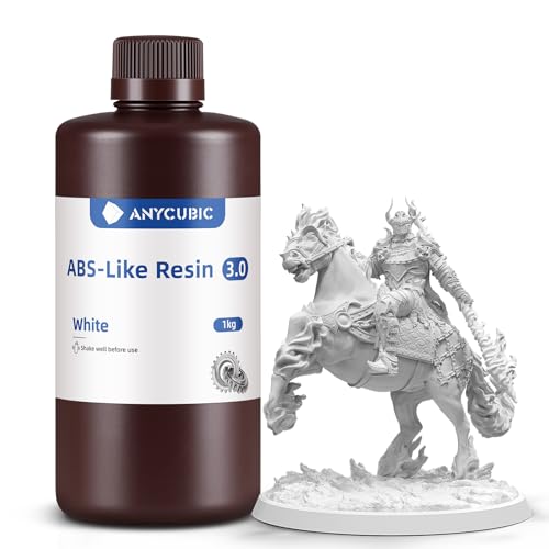ANYCUBIC ABS-Like Resin 3.0, 3D Drucker Resin mit Hohe Härte und Zähigkeit, Hochpräzises, Geruchsarmes 405 nm UV-härtbares Harz für Resin 3D Drucker, Weiß, 1kg von ANYCUBIC