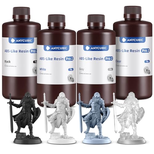 ANYCUBIC ABS-Like Resin Pro 2, 3D Drucker Resin mit erhöhter Festigkeit und Zähigkeit, Hoher Präzision, Weitgehende Kompatibilität mit allen Resin 3D Druckern (Schwarz+Weiß+Grau+Klar, 1kg, 4pcs) von ANYCUBIC