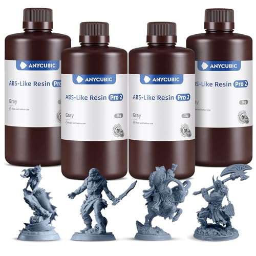 ANYCUBIC ABS-Like Resin Pro 2, Grau 4pcs, 3D Drucker Resin mit erhöhter Festigkeit und Zähigkeit, Hoher Präzision und Geringe Schrumpfung, Weitgehende Kompatibilität mit allen Resin 3D Druckern von ANYCUBIC