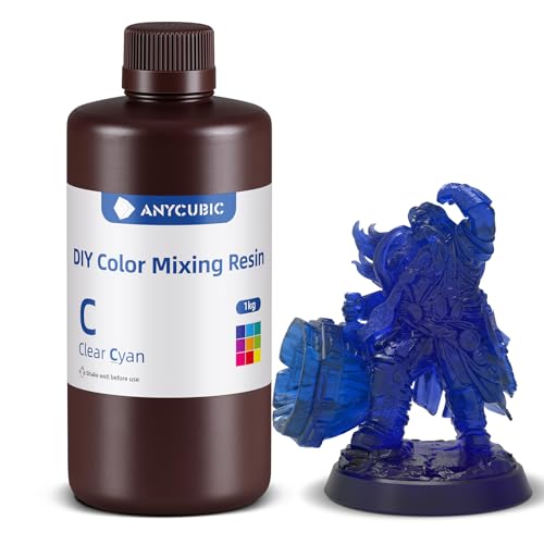 ANYCUBIC DIY Color Mixing Resin, Hochpräzises 405 nm SLA UV-härtendes Harz mit DIY-Farbmischung, einstellbarer Transparenz, Unterstützt 100+ Farb-Debugging, Klares Cyan, 1000g von ANYCUBIC