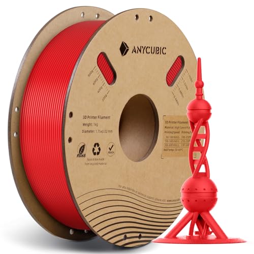ANYCUBIC Hohe Geschwindigkeit PLA Filament 1.75mm, Bis zu 600 mm/s High Speed 3D Drucker Filament, Intelligente Identifikation, HS PLA Rot von ANYCUBIC