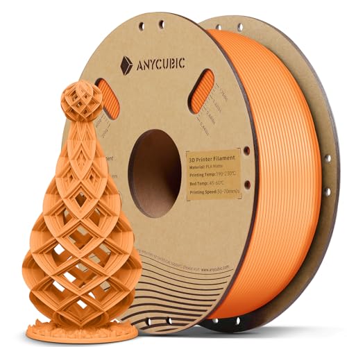 ANYCUBIC Matte PLA Filament 1,75mm, 3D Drucker Filament Matte Textur, Feine Oberfläche, Keine Schichtlinien sichtbar, Matte Orange 1KG von ANYCUBIC