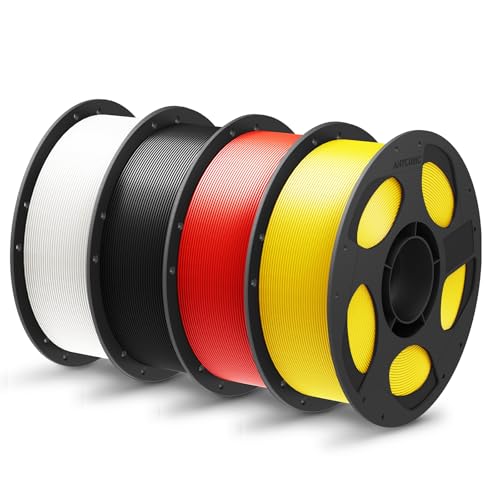 ANYCUBIC PLA+ Filament 1.75mm, Refill PLA Plus Filament und Spool Kit, Hohe Zähigkeit und Präzision -3D-Druckmaterialien, Intelligente Identifikation,4KG Schwarz Weiß Rot Gelb von ANYCUBIC