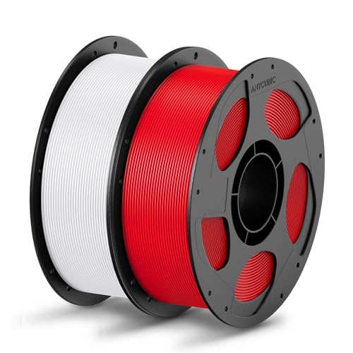 ANYCUBIC Refill PLA und Spool Kit 2KG, 1,75mm Filament 3D-Druckmaterialien mit Hoher Fließfähigkeit, Neatly Wound, Intelligente Identifikation, Weiß Rot von ANYCUBIC