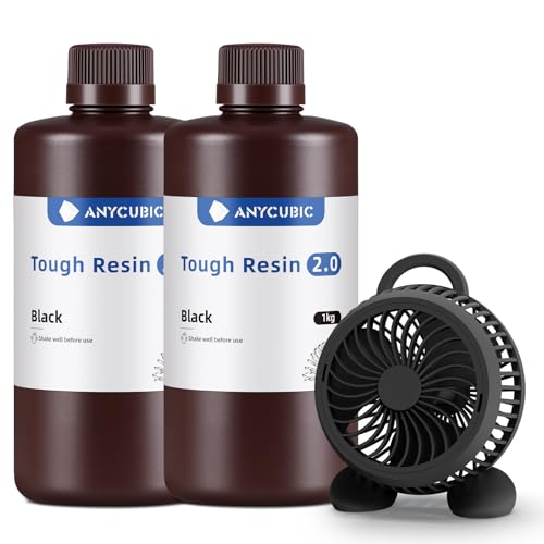 ANYCUBIC Tough Resin 2.0, 3D Drucker Resin mit Verbesserter Hoher Zähigkeit und Hoher Präzision, 365–405 nm Schnell Aushärtendes 3D Harz für 4/8/12/14K LCD/DLP/SLA 3D Drucker (Schwarz, 2000g) von ANYCUBIC