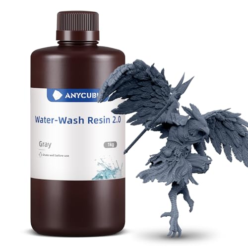 ANYCUBIC Upgraded Water Washable Resin 2.0, 3D Drucker Resin Wasser Waschbar, Anti-Vergilbung, 405nm UV Resin Photopolymer Harz für alle Harz 3D Drucker, Grau 1000g von ANYCUBIC