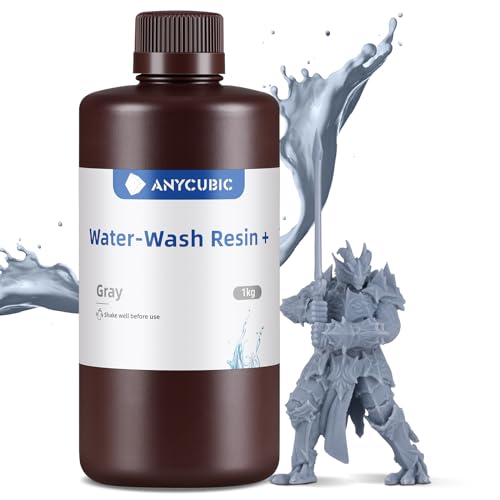 Wasser Waschbares Resin Plus, ANYCUBIC 3D Drucker Harz Wasserlöslich, UV-Resin 405nm Standard Photopolymer Harz, Geringer Geruch, Geeignet für 4/6/8K LCD 3D-Drucker (Grau, 1000g) von ANYCUBIC