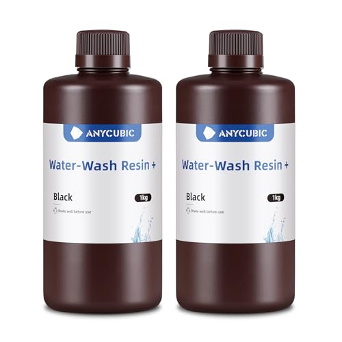 Wasser Waschbares Resin Plus, ANYCUBIC 3D Drucker Harz Wasserlöslich, UV-Resin 405nm Standard Photopolymer Harz, Geringer Geruch, Geeignet für 4/6/8K LCD 3D-Drucker (Schwarz,1000g,2pcs) von ANYCUBIC