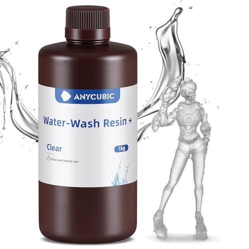 Wasser Waschbares Resin Plus, ANYCUBIC 3D Drucker Harz Wasserlöslich, UV-Resin 405nm Standard Photopolymer Harz, Geringer Geruch, Geeignet für 4/6/8K LCD 3D-Drucker (Transluzent,1000g) von ANYCUBIC