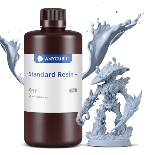 Standard Resin Plus 1000g, ANYCUBIC 3D Drucker Resin, 405nm LCD SLA Rapid UV Aushärtung Resin, Hochpräzises und schnelles Photopolymer Harz für LCD/DLP/SLA 3D Druck, Grau von ANYCUBIC