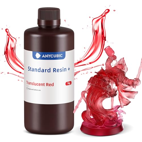 ANYCUBIC Standard Resin Plus 1000g, 3D Drucker Resin, 405nm LCD SLA Rapid UV Aushärtung Resin, Hochpräzises und schnelles Photopolymer Harz für LCD/DLP/SLA 3D Druck, Transluzentes Rot von ANYCUBIC
