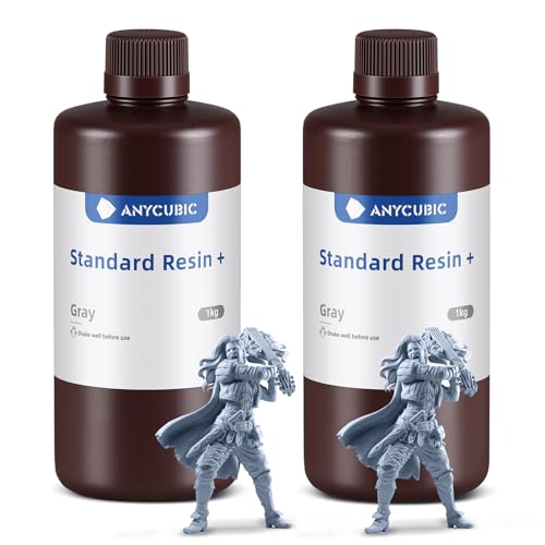 ANYCUBIC Standard Resin Plus 1000g 2PCS, 3D Drucker Resin, 405nm LCD SLA Rapid UV Aushärtung Resin, Hochpräzises und schnelles Photopolymer Harz für LCD/DLP/SLA 3D Druck, Grau von ANYCUBIC