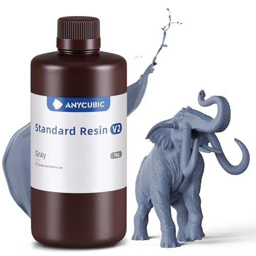 Standard Resin V2 1000g, ANYCUBIC 3D Drucker Resin, 405nm LCD SLA Rapid UV Aushärtung Resin, Hochpräzises und schnelles Photopolymer Harz für LCD/DLP/SLA 3D Druck, Grau von ANYCUBIC