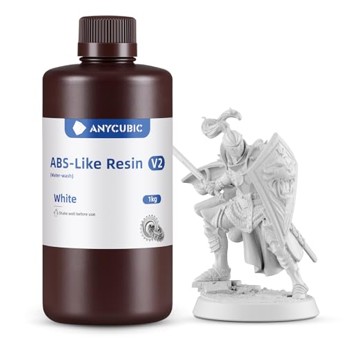 Upgraded Water Washable ABS-Like Resin V2, ANYCUBIC 3D Drucker Resin Geruchsarm, Hohe Härte, UV Resin 405nm Photopolymer Harz für alle LCD/DLP/SLA-3D-Drucker auf dem Markt, Weiß 1000g von ANYCUBIC