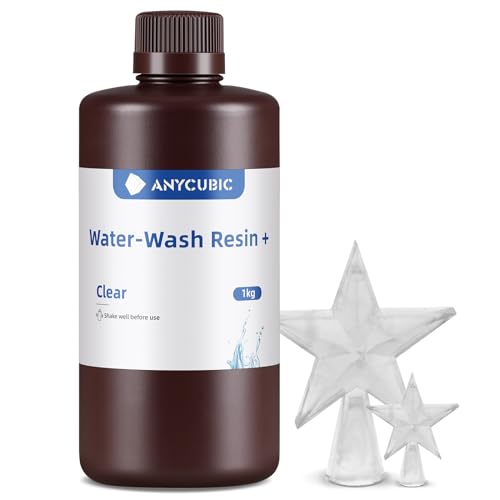 Wasser Abwaschbar Resin Plus, ANYCUBIC 3D Drucker Resin Water Washable, UV Resin 405nm Standard Photopolymer Harz Geringer Geruch für4/6/8K Geeignet LCD 3D Drucker, Transparent 1000g von ANYCUBIC