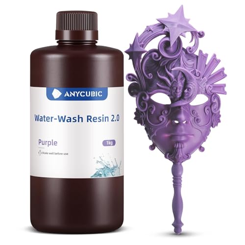 ANYCUBIC Wasser Waschbares Resin 2.0, 3D Drucker Harz Wasserlöslich, UV-Resin 405nm Standard Photopolymer Harz, Geringer Geruch, Geeignet für 4/6/8K LCD 3D-Drucker (Lila, 1000g) von ANYCUBIC