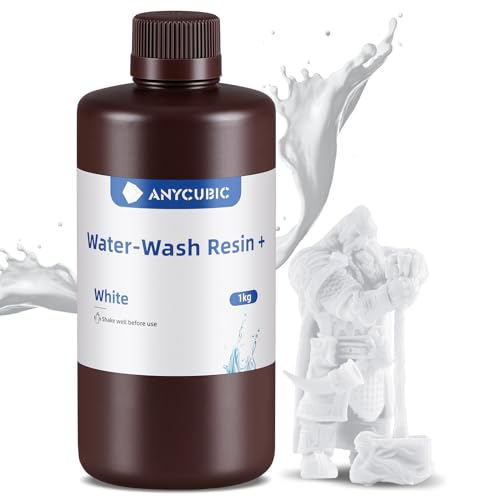 Wasser Waschbares Resin Plus, ANYCUBIC 3D Drucker Harz Wasserlöslich, UV-Resin 405nm Standard Photopolymer Harz, Geringer Geruch, Geeignet für 4/6/8K LCD 3D-Drucker (Weiß,1000g) von ANYCUBIC