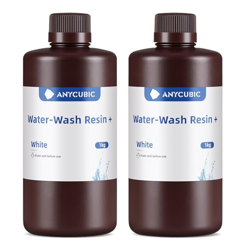 Water Washable Resin Plus, ANYCUBIC 3D Drucker Resin Wasser Abwaschbar, UV Resin 405nm Standard Photopolymer Harz Geringer Geruch für 4/6/8K Geeignet LCD 3D Printer (Weiß,1000g,2pcs) von ANYCUBIC
