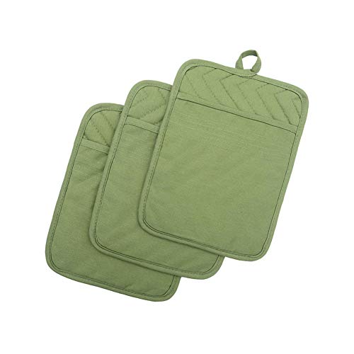 Anyi Topflappen für Küche Hitzebeständig, Baumwolle Hot Pads für Küche Theke Tisch, Grün Küche Topflappen mit Tasche von ANYI