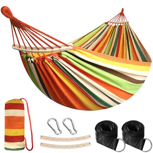 Anyoo Hängematte Baumwolle Stoff, Langlebige Stabhängematte mit Gürtelzubehör Tragetasch für Innen/Draussen Balkon Terrasse Garten Camping Strand Orange von ANYOO