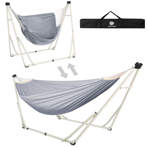 Anyoo Hängematte und Hängesessel mit klappbarem Gestell, tragbares Hängemattengestell-Set für den Outdoor/Indoor Garten Terrasse Camping Deck von ANYOO